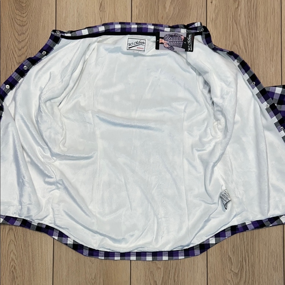 NWT - BC Clothing Casual Purple and Black Button Down Shirt - Picture 8 of 13